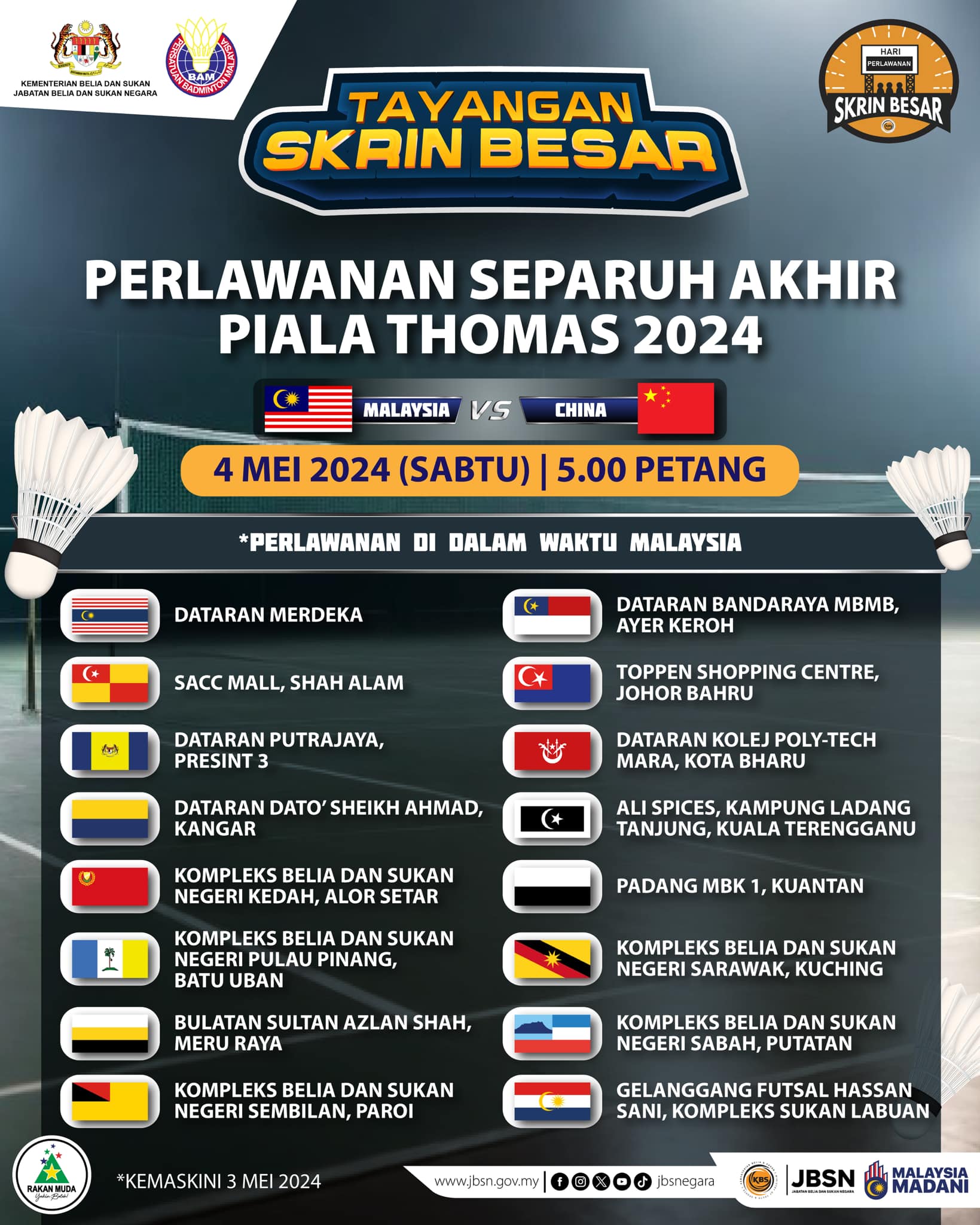 SKRIN BESAR SEPARUH AKHIR PIALA THOMAS 2024