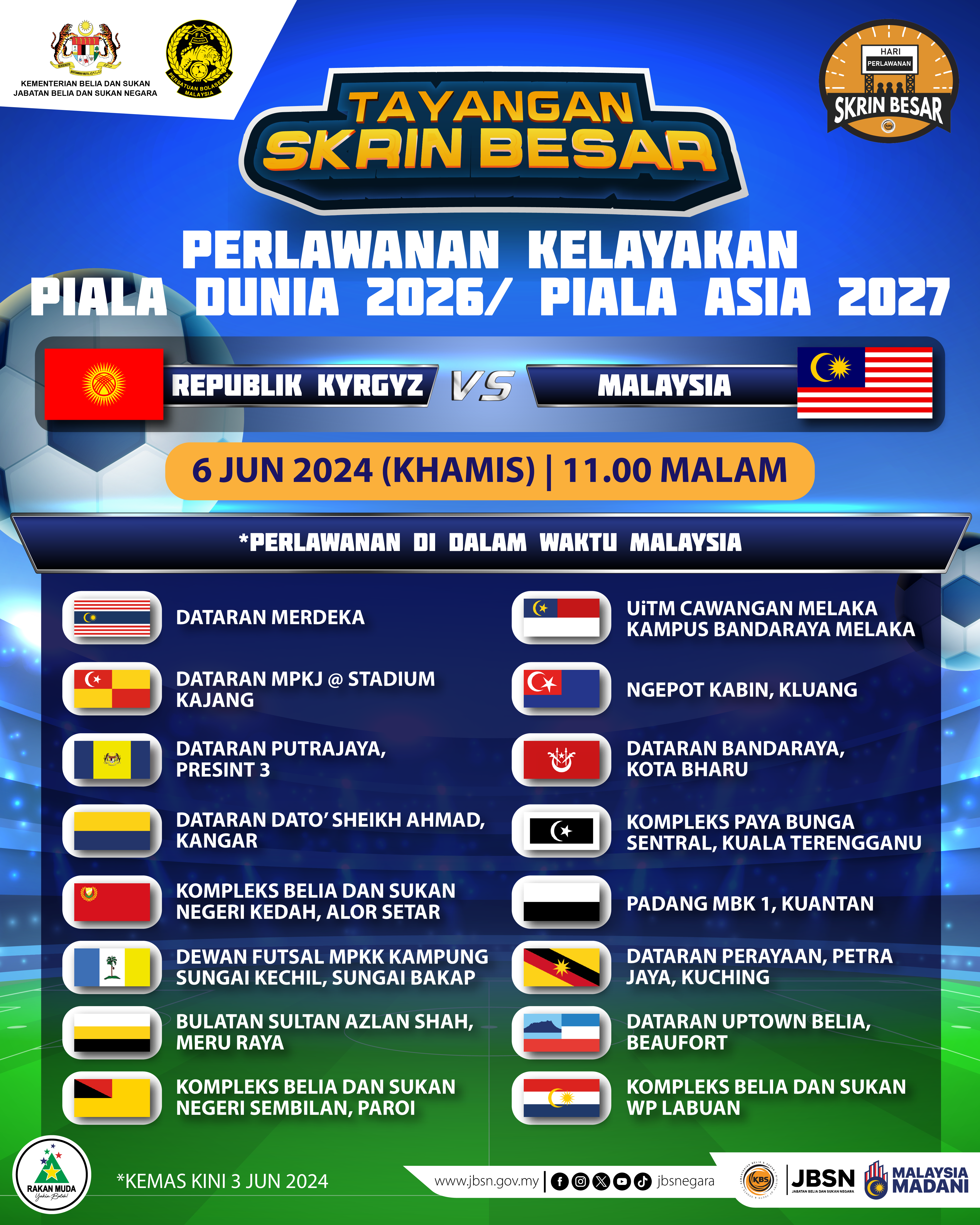  Skrin Besar Piala Dunia 2026/ Piala Asia 2027 - Republik Kyrgyz 🇰🇬 VS 🇲🇾 Malaysia 