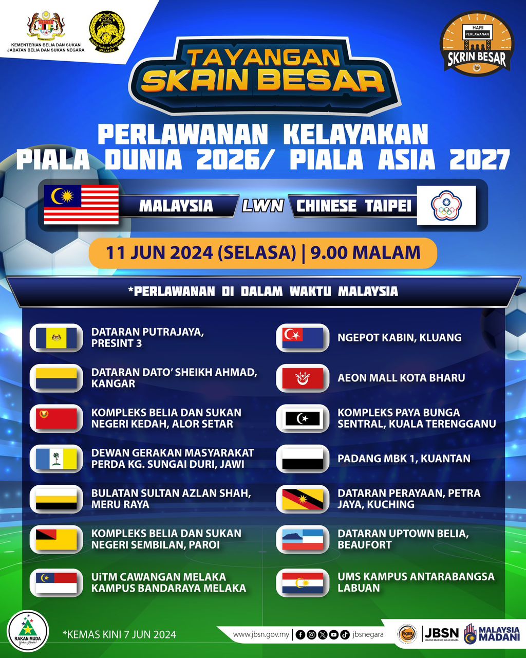 TAYANGAN SKRIN BESAR - Malaysia  LWN  Chinese Taipei