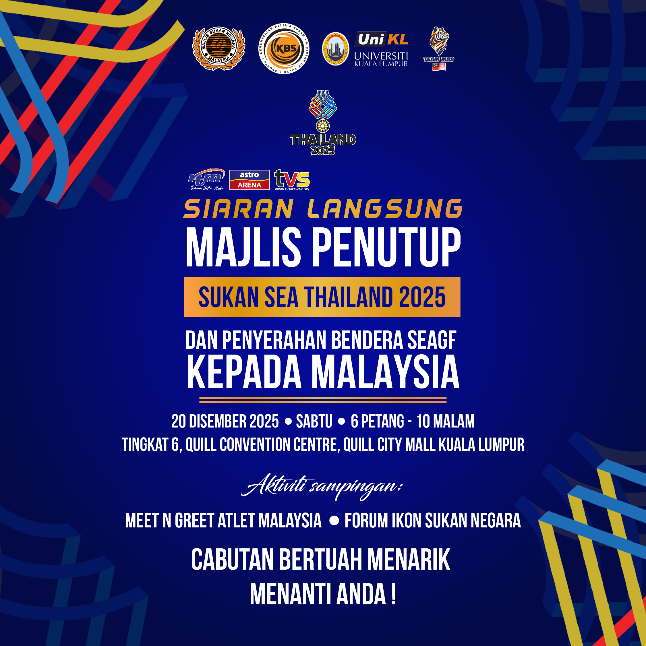 Siaran Langsung Majlis Penutup Sukan SEA Thailand 2025 & Penyerahan Bendera SEAGF kepada Malaysia